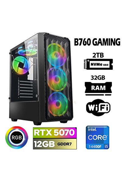 XASER Thunder x120 i5 14400F 32GB DDR5 Ram 2TB M.2 NVMe SSD 12GB RTX5070 Masa...
