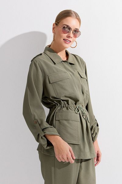 Desen Triko Ленено дамско яке в цвят каки - модел Safari