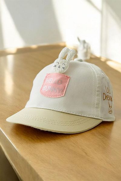 Minigimin Cicileri My Little One's Cicileri (0-18 Months) Rabbit Detailed Little Print Baby Girl Cap - Beige