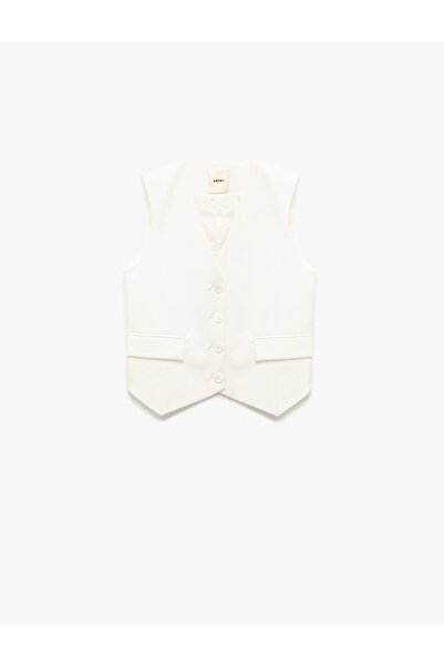 Koton V-Neck Double Pocket Buttoned Blazer Vest