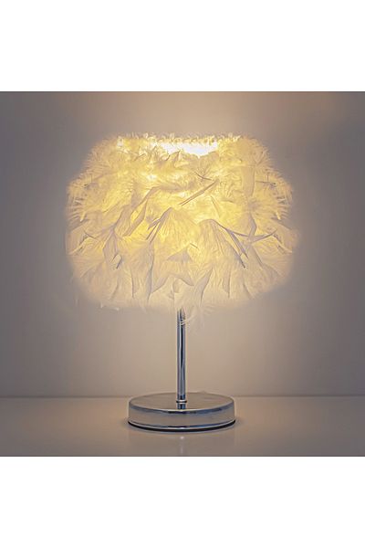 COOYA Modern Bedside Lamp,with Elegant Feather Lampshade and Metal Light Body,Silver,30x22cm