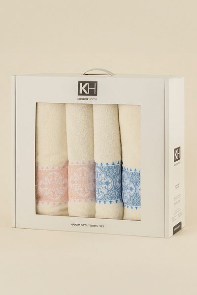 Karaca Home Cozy Bath 100% Cotton 4 Piece Bath Set Blue-Powder