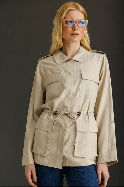 Desen Triko Women's Safari Model Linen Jacket Stone