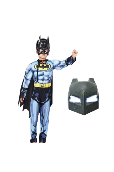 Depox Set costum Batman cu muschi si masca LED, L, 7-9 ani, 120-130 cm