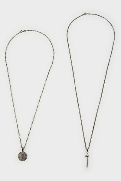 DeFacto Atolyewolf X Men's Sword Shield Figured Chain 2'Li Necklace E6290Axns