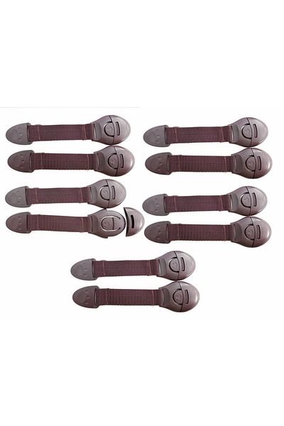 Empria Set of 10 Flexible Textile Safety Pins for Doors and Drawers, 20 Cm, Brown