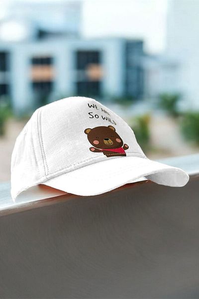 Minigimin Cicileri My Little One's Cicileri (1-3 Years) Teddy Bear Printed Baby Boy Hat - White
