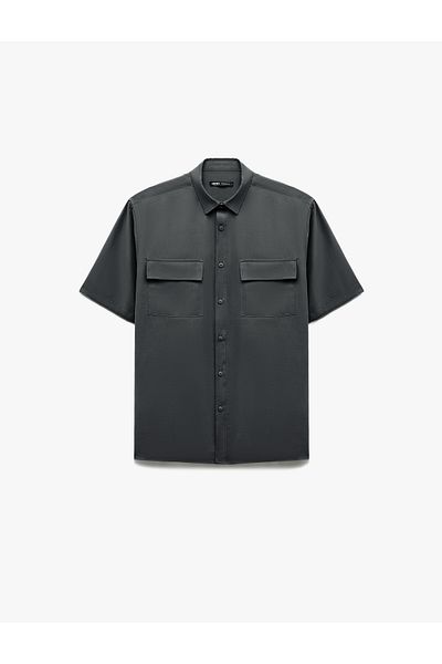 Koton Buttoned Classic Collar Flap Pocket Detailed Regular Fit Viscose Short Sleeve Shirt