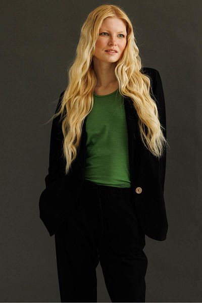 Desen Triko Women's Single Button Linen Jacket Black