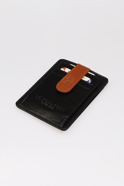 U.S POLO Men's Black Tan Card Holder Plcz8445