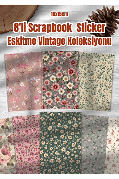 alışveriş kurdu Vintage Bitki ve Çiçek Temalı Etiket Sticker Seti 8 parça 10x...