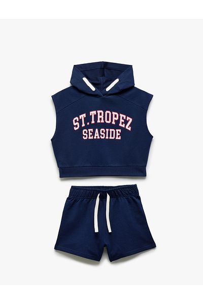 Koton Cotton Hooded Sleeveless T-Shirt and Shorts Set