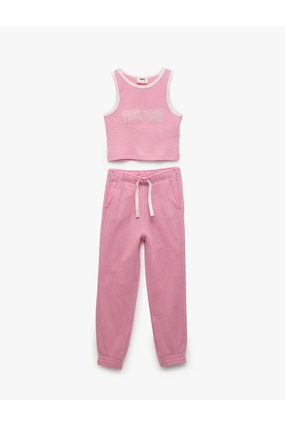Koton Baumwoll-Set mit Rundhalsausschnitt und Trägern und Jogginghose, 2 Stück