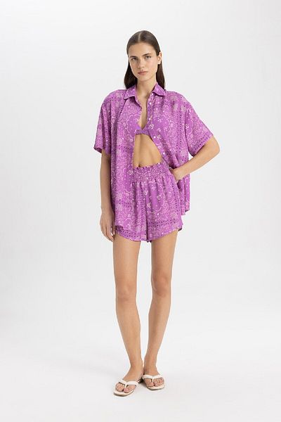 DeFacto Gemusterte Strandshorts aus Viskose mit normaler Passform – Fall In Love C3156ax24sm