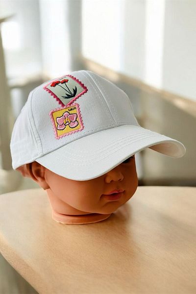 Minigimin Cicileri My Little One's Cicileri (4-8 Years) Flower Embroidered Girl's Cap Hat - White