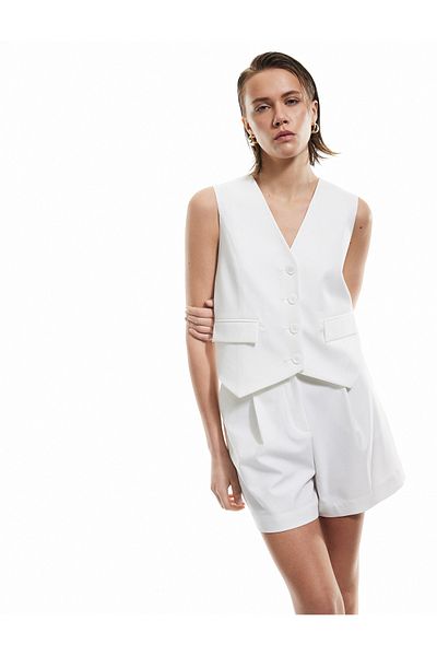 Koton V-Neck Double Pocket Buttoned Blazer Vest