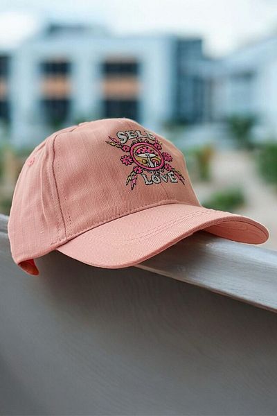 Minigimin Cicileri My Little One's Cicileri (4-8 Years Old) Self Love Peace Embroidered Girl's Hat - Dusty Rose