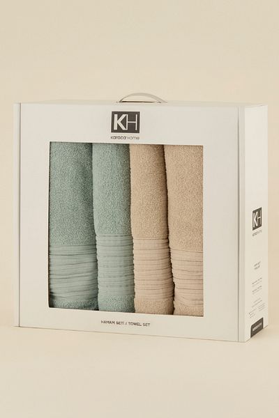 Karaca Home Line Soft 100% Cotton 4 Piece Bath Set Beige-Powder