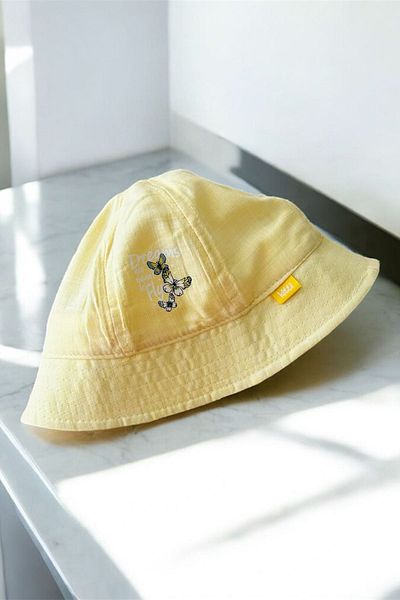 Minigimin Cicileri My Little One's Butterflies (1-3 Years Old) Butterfly Embroidered Dreams Written Bucket Hat - Yellow