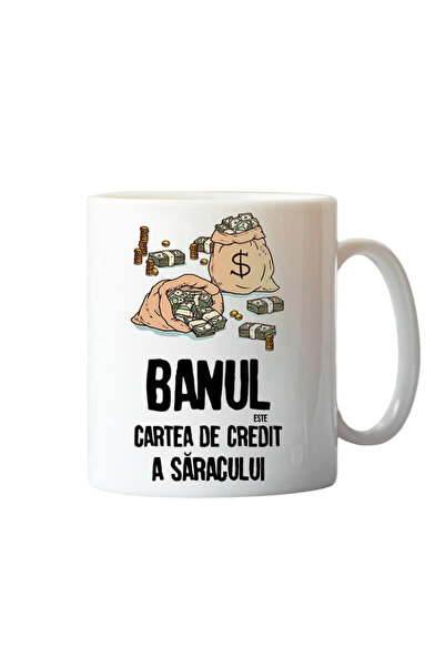 OEM Cana albă personalizată „Banii sunt cardul de credit al săracului”, INOVATIX®. 330 ml
