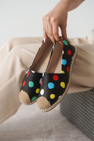 Moda Değirmeni Black Colored Women's Straw Toe Daily Ballerinas Md1010-111-0001