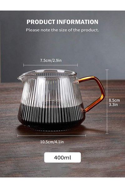 Choice 400ml Leeseph Glass Coffee Server For Pour Over Coffee & Tea Vertical Striped Microwave Safe & Heatp