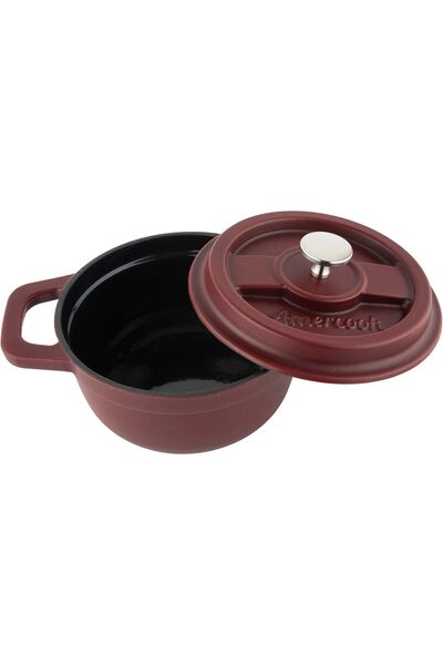 ALSAIF Casserole Coated With Black Inner Layer And Cast Iron Lid From , Size 18 Cm × 9 Cm, Burgundy