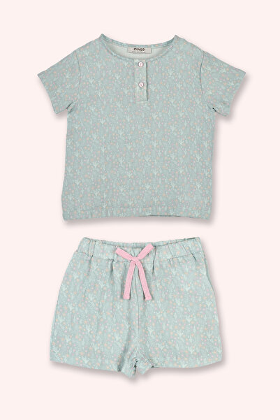 Panço Kız Çocuk Deniz Altı Desenli Mint Pijama Takımı