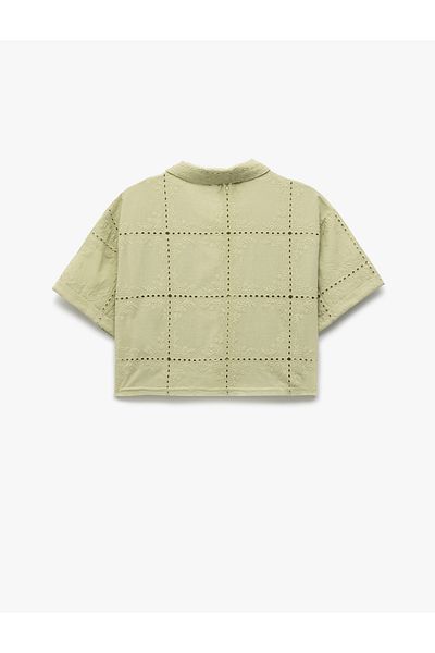 Koton Cămașă crop din bumbac brodat cu mâneci scurte