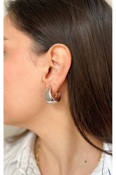 Sacha Accessories Curved Silver Half Hoop Earrings