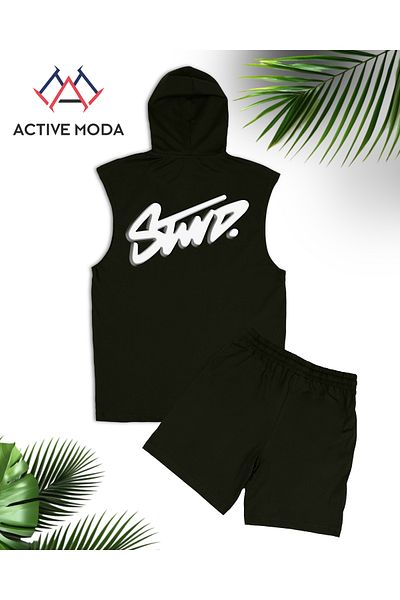 JANSO GROUP Active Moda_Men's Stwd Basikli Sleeveless Sports Singlet Shorts Set 2 Li Cotton Oversize Large Size