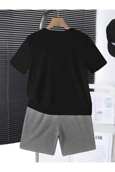 vinraus Girl\Boy's Black-Grey Brooklyn 1988 Printed Shorts-Tshirt Set