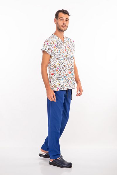 Nur Medikal Giyim Unisex Colorful Laboratory Patterned Lycra Nurse Doctor Laboratory Scrubs Uniform Set