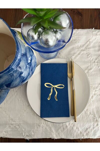 kidspartim منديل نادل مطوي بطبعة فيونكة زرقاء من بودروم مذهب بالذهب 16 قطعة