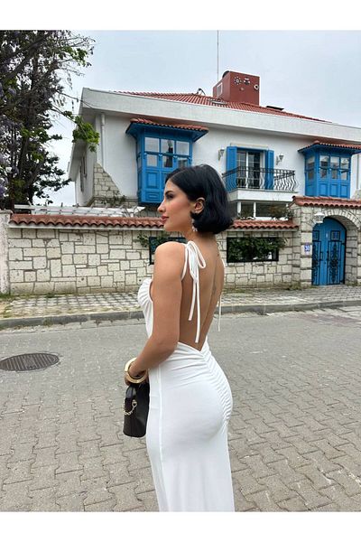 MY LİKA Sandy Fabric Long Dress with String Straps