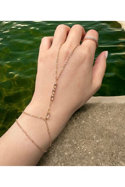 MODA Şahmeran Vertical 4 Big Stone Jewelry |   Shahmeran with Stone in White and Pink