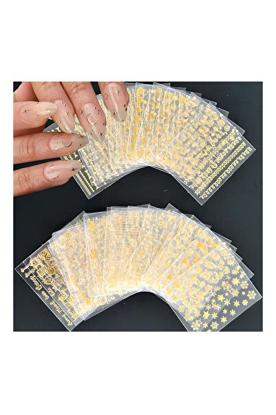 Youtrico 30 ملصق أظافر ثلاثي الأبعاد مطبوع عليه شعار ذهبي غير مكرر