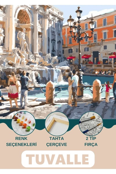 Tuvalle Roma Trevi Çeşmesi Sayılarla Boyama Seti, Hobi Seti, 40X50 Tablo, Fır...