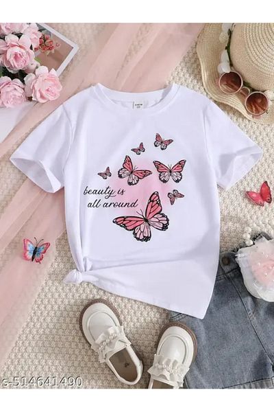 PENTHİLUS Women's Fashion Short Sleeve Round Neck Butterfly Printed T-Shirt