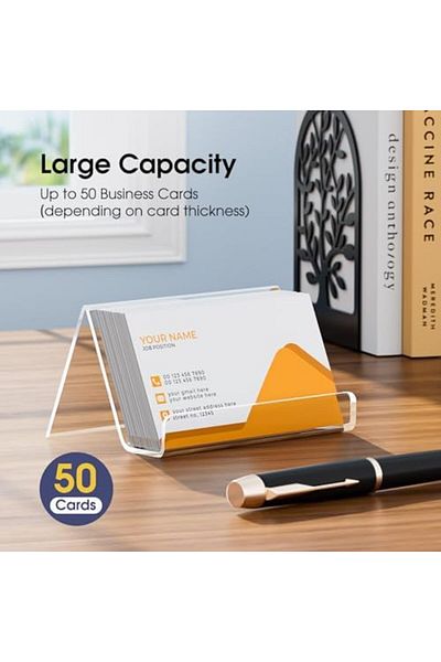 Generic حامل بطاقات عمل أكريليك للمكتب، حامل شفاف لعرض بطاقات الاسم، عبوة من 3 قطع، يحمل 50 بطاقة