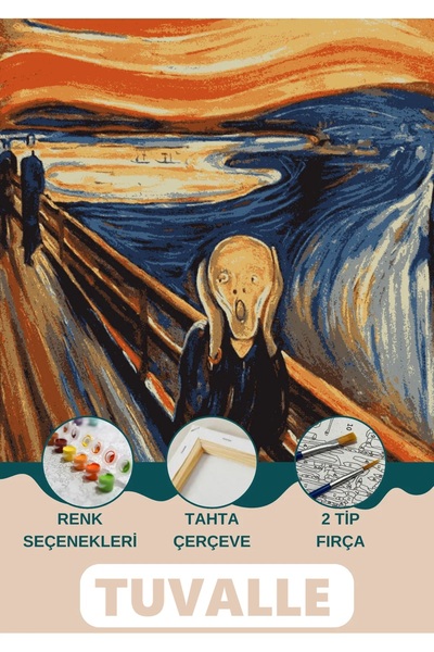 Tuvalle Çığlık Tablosu Sayılarla Boyama Seti, Hobi Seti, 40x50 Tablo, Fırça B...