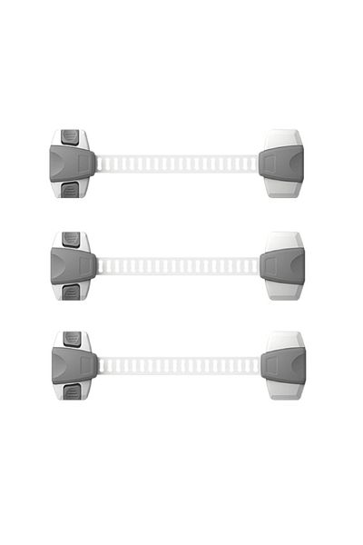 Empria Set Of 3 Flexible And Adjustable Cabinet Locks, With 2 Buttons, 22 X 6 Cm, Grey