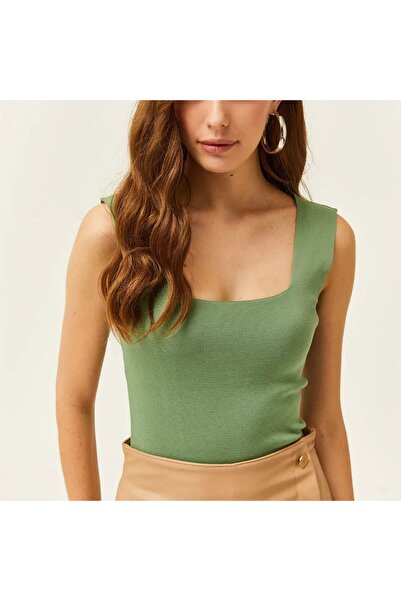 pareoss Women's Black Square Neck Thick Strap Knitwear Blouse