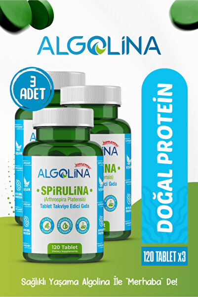 Algolina Spirulina 120 Tablet 600 Mg Bitkisel Protein - Takviye Edici Gıda (3...