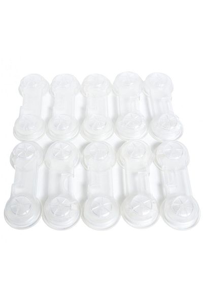 Empria Set Of 10 Fixed Safety Locks For Cabinet Doors And Drawers, Matte, 9.7x3.7x2.5 Cm