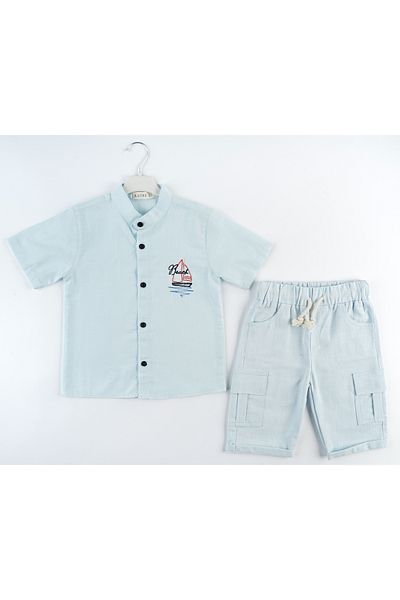 Katre Boy's Summer 2-Piece Shirt and Cargo Pocket Capri Suit