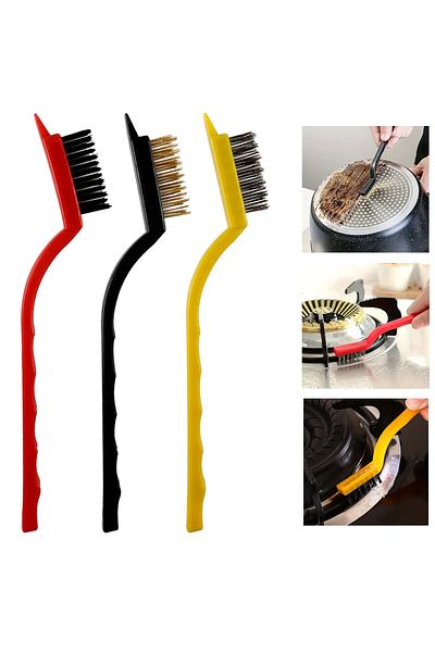 Soillium 3Pcs Wire Brush Set Rust Remover Steel Brass Nylon Metal Cleaning Brush Rust Removal Multi Fine Brush