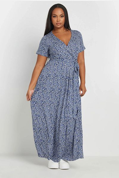 Stil Diva Plus Size V Neck Short Sleeve Maxi Dress with Belted Front 303506
