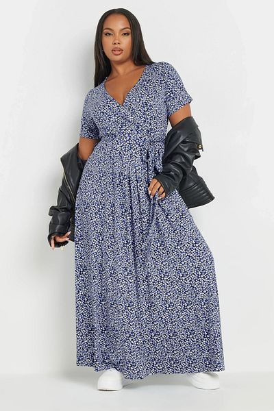 Stil Diva Plus Size V Neck Short Sleeve Maxi Dress with Belted Front 303506