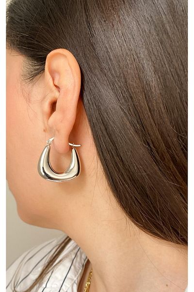 Sacha Accessories Geometric Silver Hoop Earrings